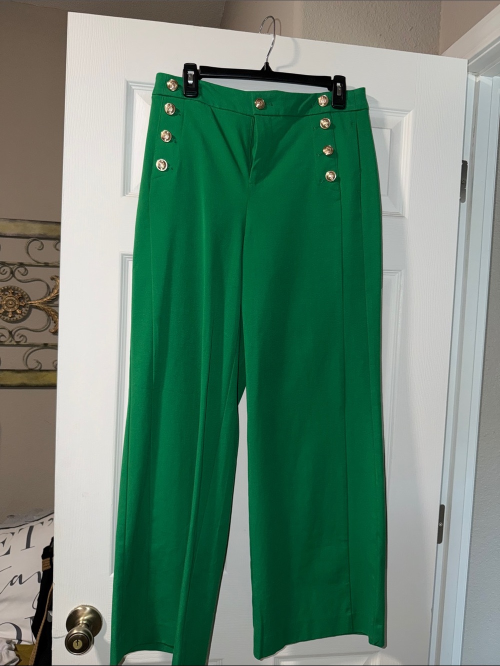 Charter Club Emerald Green Wide-Leg Pants with Gold Buttons